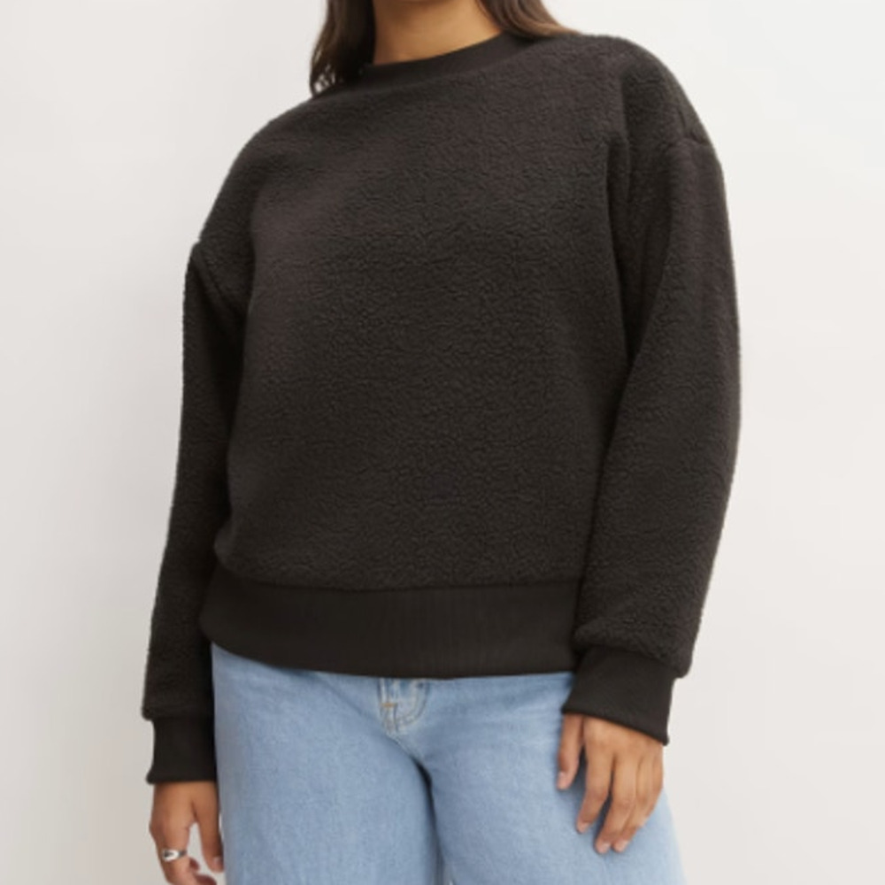 Everlane ReNew Teddy Oversized Crew Sweatshirt Sherpa Fleece Recycled Black S